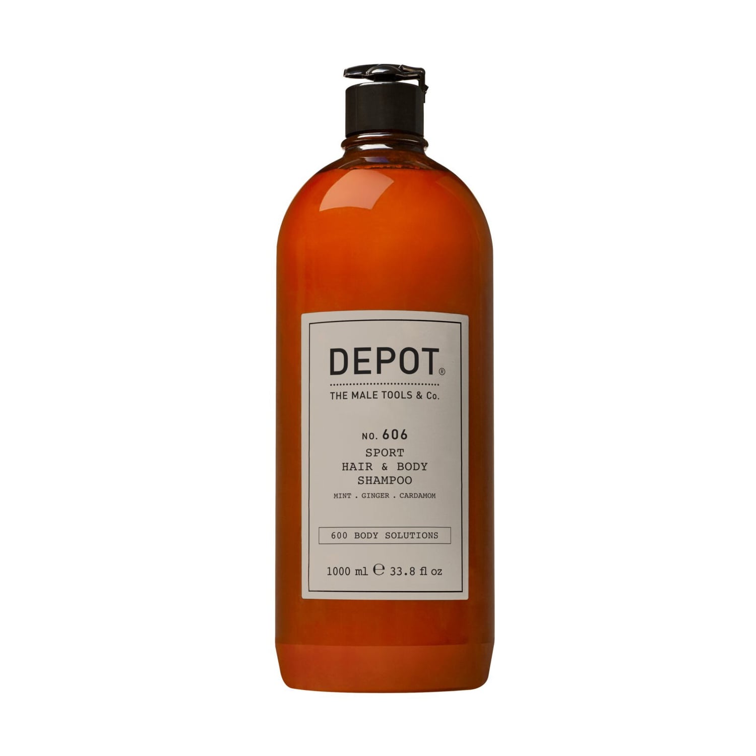 Чоловічий освіжальний шампунь для волосся та тіла Depot Body Solutions 606 Sport Hair &amp; Body Shampoo з ароматом м'яти, імбиру та кардамону, 1 л